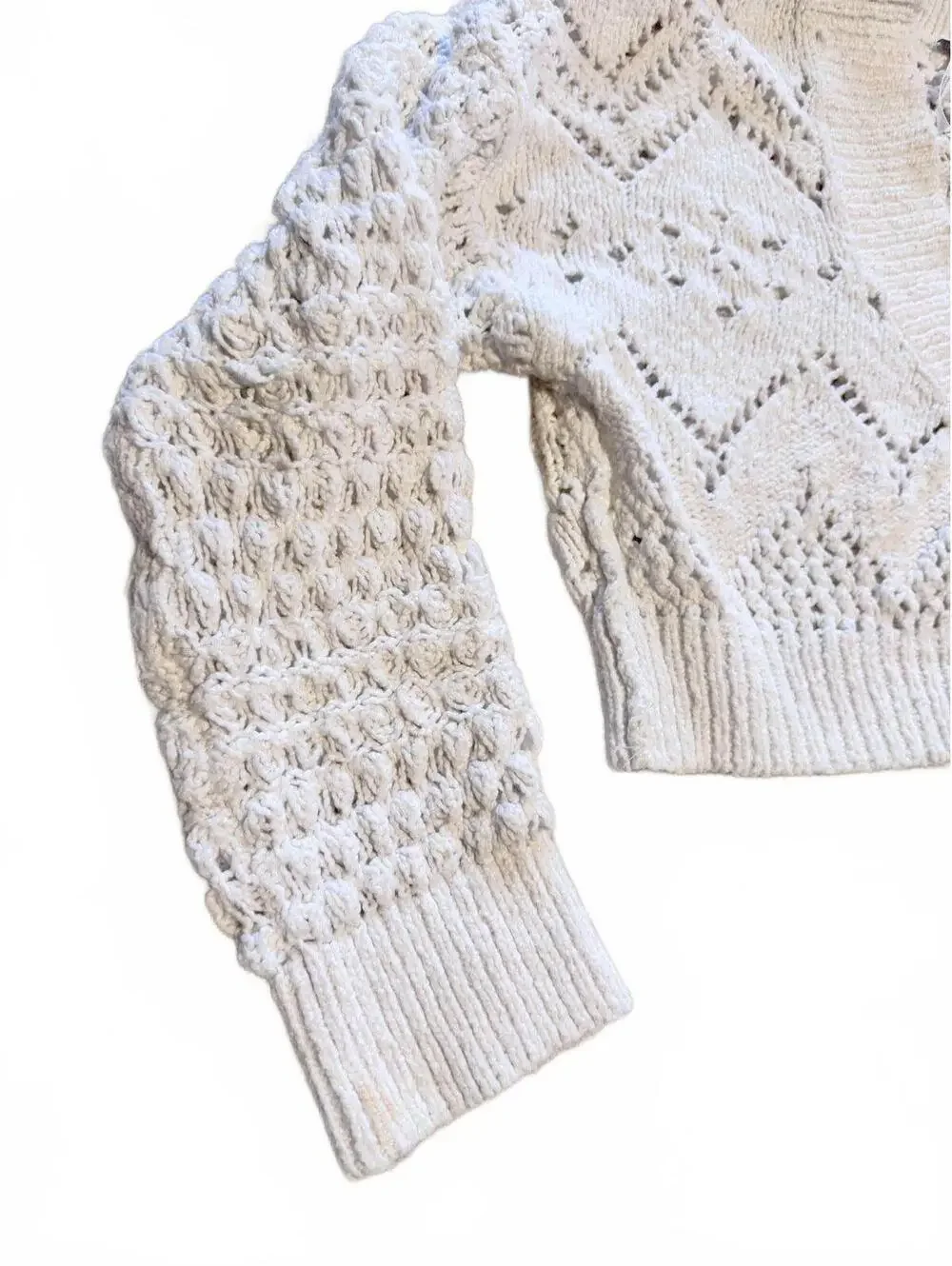 Free People Chloe Cardigan Size Small Cream/white Knit V-Neck 3 Button cropped